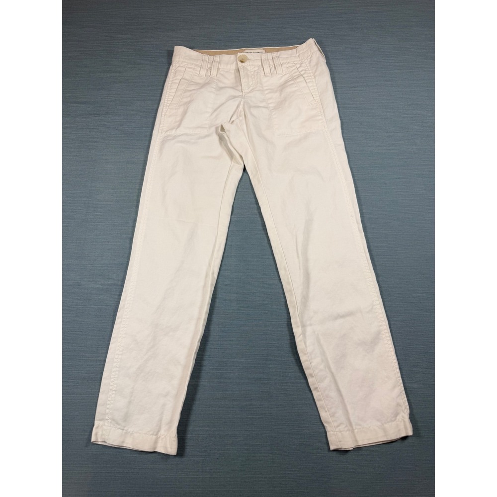 Banana Republic Petite 00P Off White Utility Straight Leg Pants Cream Cotton